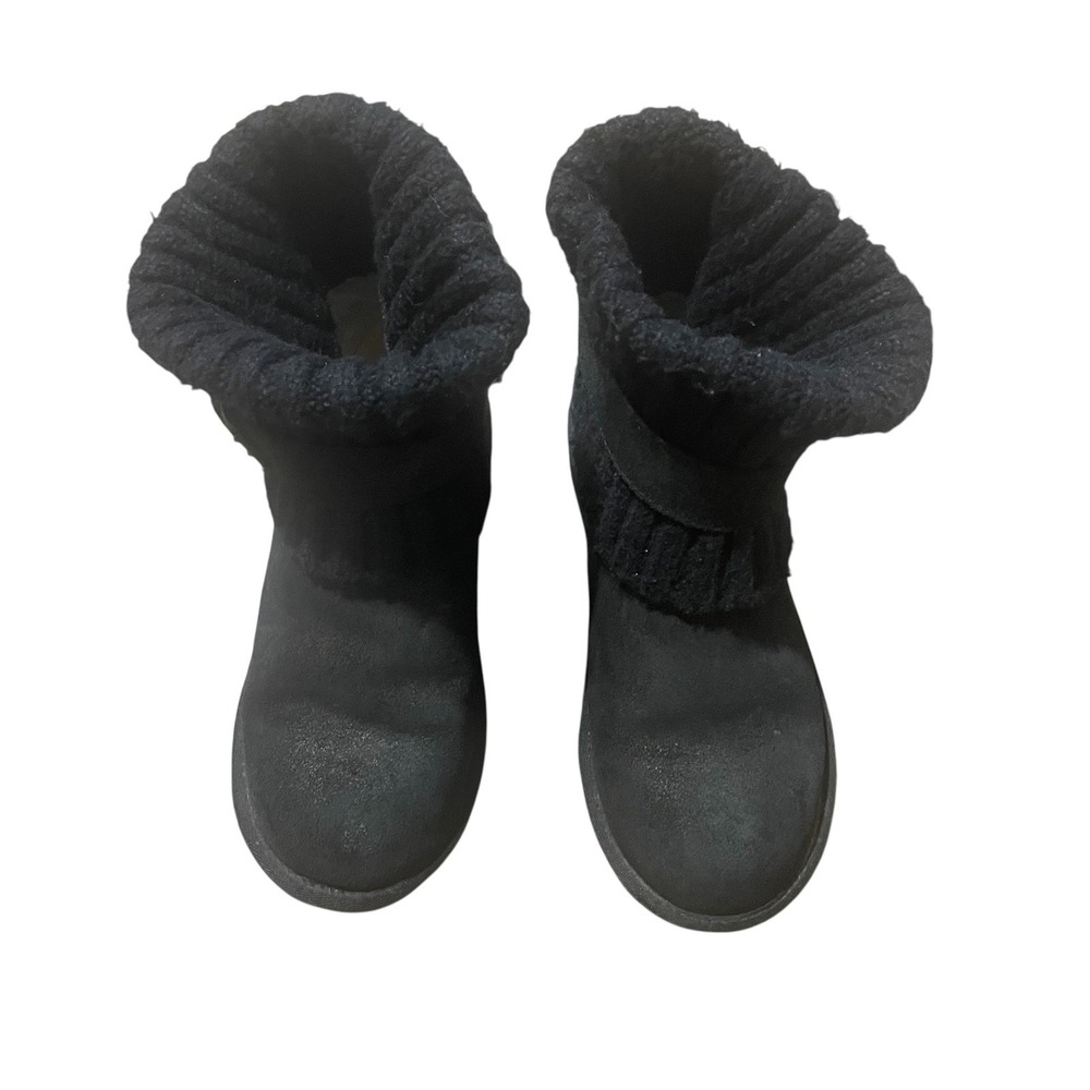 UGG Australia Women Black Suede‎ Knit Buckle Ankle Boots Shimmer Winter Boots